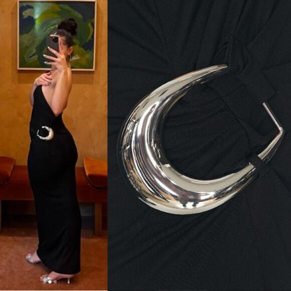 Staud | NWT Zenith Dress in Black Jersey One Shoulder Maxi Silver Buckle XS - Picture 3 of 16